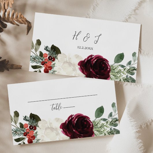 Carte De Placement Élégant Mariage floral de Noël