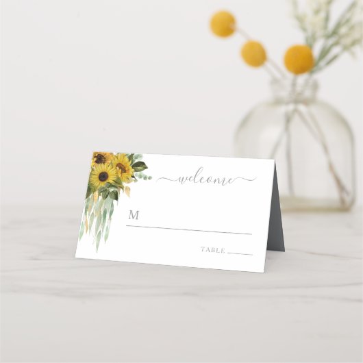 Carte De Placement Élégant Mariage floral de tournesol (Devant)
