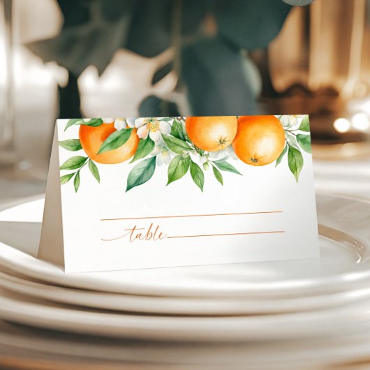 Carte De Placement Élégant Mariage Floral Orange