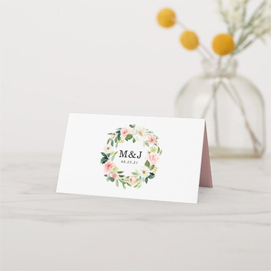 Carte De Placement Élégant Mariage floral rose pâle (Dos)