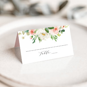 Carte De Placement Élégant Mariage floral rose pâle