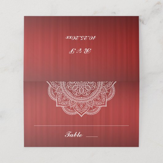 Carte De Placement Élégant Mariage indien Paisley blanc et rouge prof (Extérieur déplié)