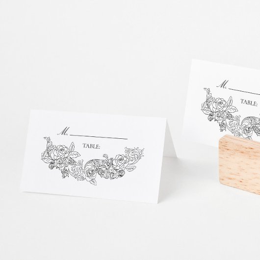 Carte De Placement Élégant Mariage noir et blanc