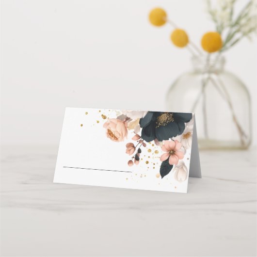 Carte De Placement Élégant Mariage Personnalisé Fleurs  (Devant)