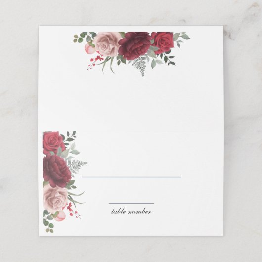 Carte De Placement Élégant Mariage Rose roux bordeaux (Extérieur déplié)