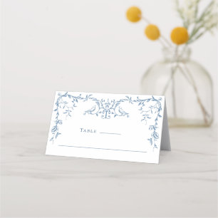 Carte De Placement Élégant Mariage victorien Orné Dusty Blue Floral