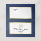 Carte De Placement Elégant Marine Blue Gold Palm Tree Mariage moderne (Extérieur déplié)