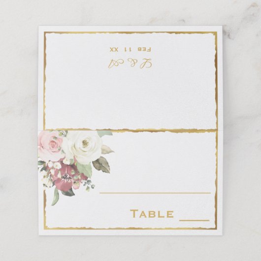 Carte De Placement Élégant Mauve Rose Floral Blanc | Luxe Gold Edge (Extérieur déplié)