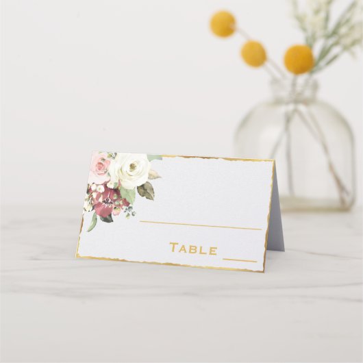 Carte De Placement Élégant Mauve Rose Floral Blanc | Luxe Gold Edge (Devant)
