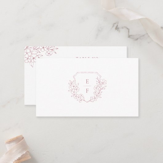 Carte De Placement Élégant minimal Cerisier Rose Blossom Monogram Cre (Devant/Arrière en situation)