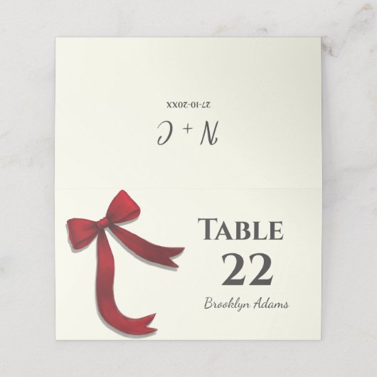 Carte De Placement Elegant Minimalist Simple Red Bow (Extérieur déplié)