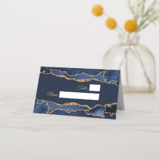 Carte De Placement Elegant & Modern Blue and Gold Agate 