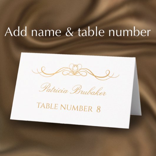 Carte De Placement Elegant Modern Gold & White Wedding Name & Table