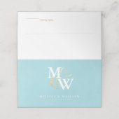 Carte De Placement Elégant Monogram Gold Sea Glass Turquoise White Ma (Extérieur déplié)