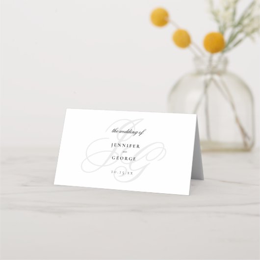 Carte De Placement Élégant monogramme initiales mariage blanc élégant (Dos)