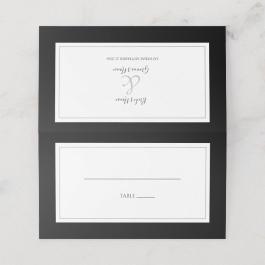 Carte De Placement Élégant Monogramme Mariage noir et blanc (Extérieur déplié)