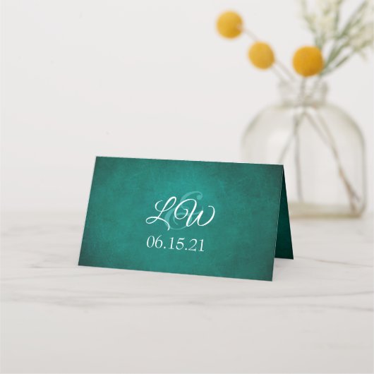 Carte De Placement Élégant Monogramme Mariage vert foncé (Dos)