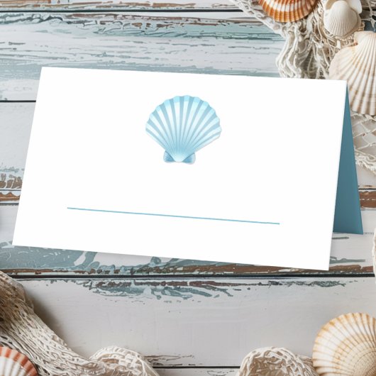 Carte De Placement Elégant Nautique Blue Shell Beach Mariage