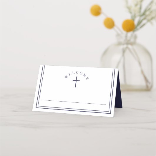 Carte De Placement Elegant Navy Blue Boy First Communion (Devant)