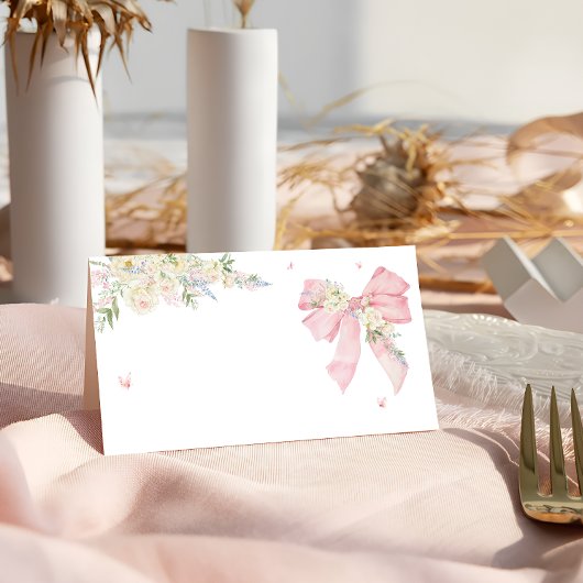 Carte De Placement Élégant Nœud Rose Floral