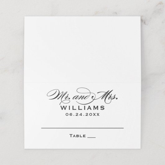 Carte De Placement Élégant noir blanc calligraphie Mariage Monogramme (Extérieur déplié)