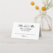 Carte De Placement Élégant noir blanc calligraphie Mariage Monogramme (Devant)