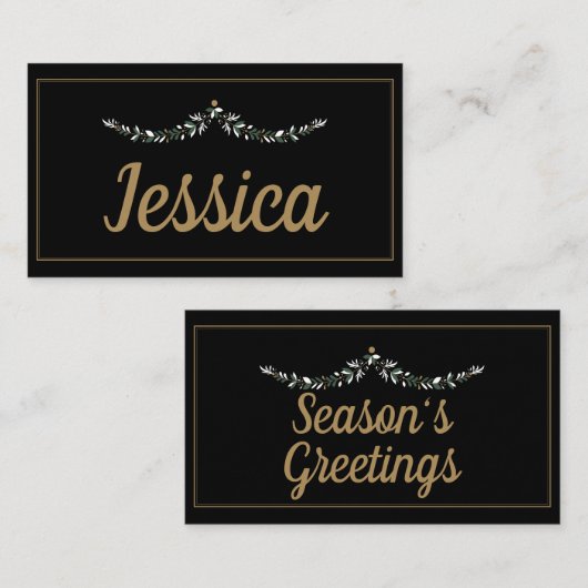 Carte De Placement Élégant Noir & Or Noël (Devant / Derrière)