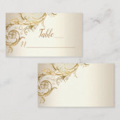 Carte De Placement Élégant or Floral Damask Script Monogramme Mariage (Devant / Derrière)