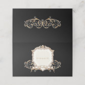 Carte De Placement Elegant or n Black Swirls Bouclier Mariage (Extérieur déplié)