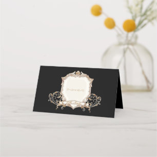 Carte De Placement Elegant or n Black Swirls Bouclier Mariage
