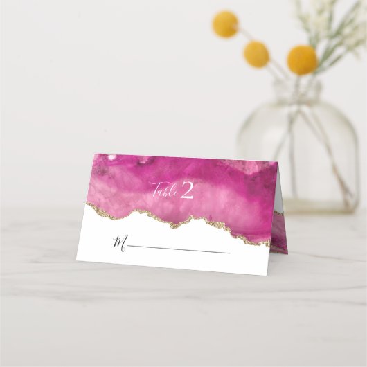Carte De Placement Elégant Or & Rose Agate Stone Mariage Réception (Dos)