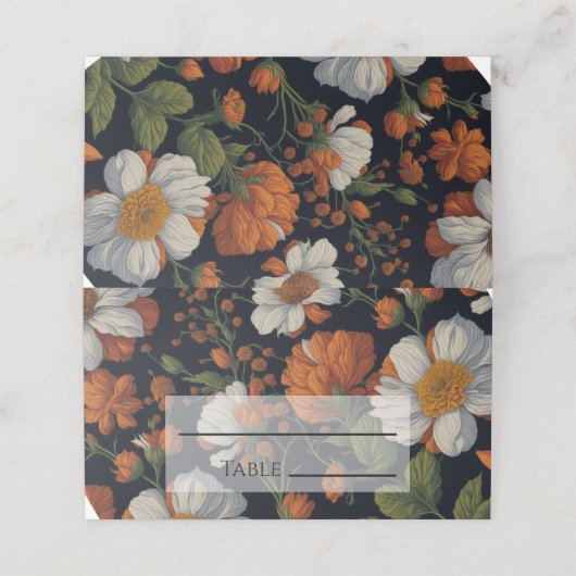 Carte De Placement Élégant oranger délicat fleurs florales blanches (Extérieur déplié)