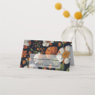 Carte De Placement Élégant oranger délicat fleurs florales blanches