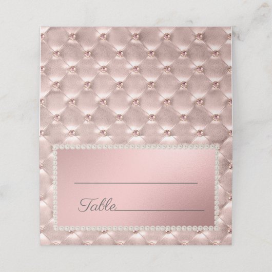 Carte De Placement Elégant Perles Chic Rose Or (Extérieur déplié)