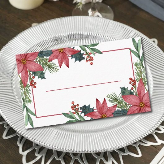 Carte De Placement Élégant Poinsettia Mariage de Noël rouge hiver