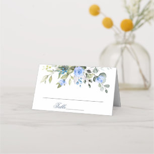 Carte De Placement Elégant Rose bleu Eucalyptus Mariage floral 