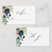 Carte De Placement Élégant rose bleu floral Script Monogramme Mariage (Devant / Derrière)
