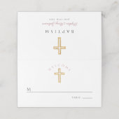 Carte De Placement Élégant rose Croix Religieuse Fille Baptême (Extérieur déplié)