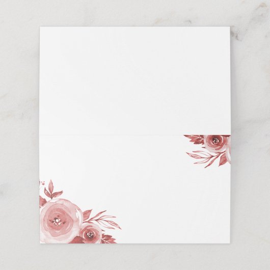 Carte De Placement Elégant Rose d'aquarelle Bourgogne Mariage (Extérieur déplié)