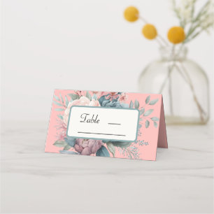 Carte De Placement Élégant Rose Dusty Turquoise Floral Mariage