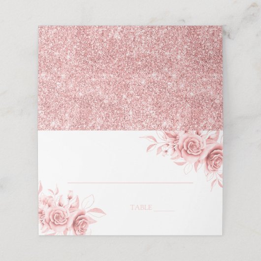 Carte De Placement Elegant Rose Gold Glitter Floral (Extérieur déplié)