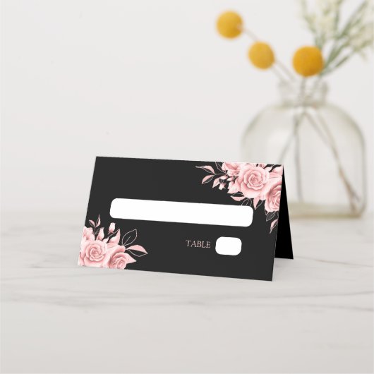 Carte De Placement Elegant Rose Gold Glitter Floral Black (Devant)
