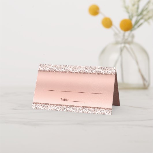 Carte De Placement Elégant Rose Gold Metallic Mariage damassé (Devant)