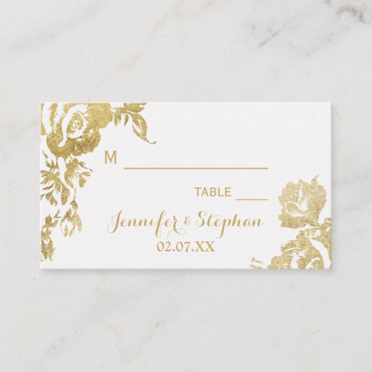 Carte De Placement Élégant Rose moderne simple Floral Mariage or (Devant)