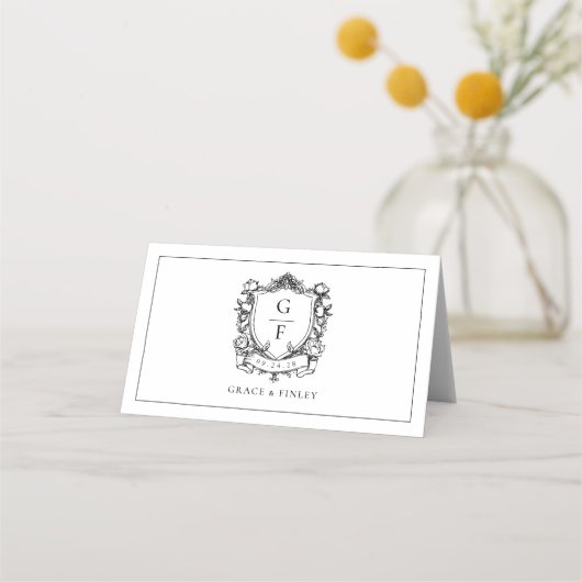 Carte De Placement Élégant Rose Monogram Crest Mariage (Dos)