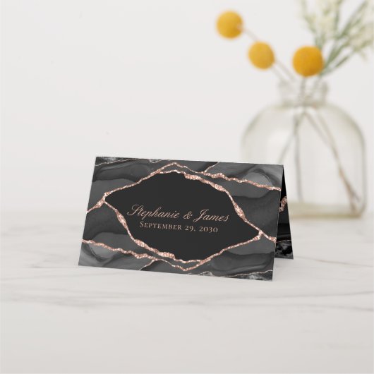 Carte De Placement Élégant Rose noir Gold Foil Mariage Agate (Dos)