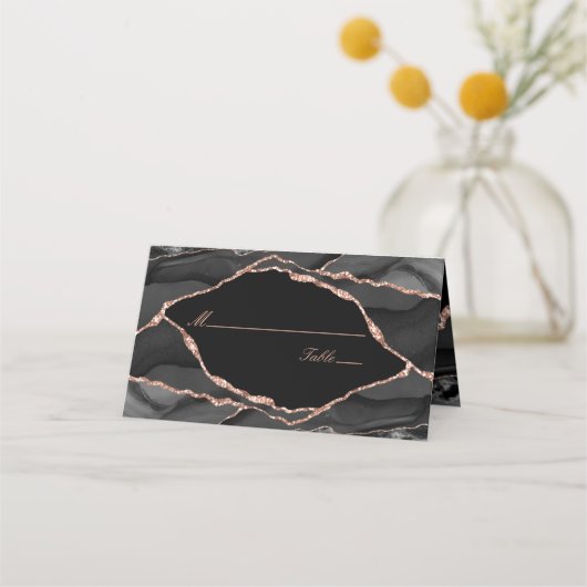 Carte De Placement Élégant Rose noir Gold Foil Mariage Agate (Devant)