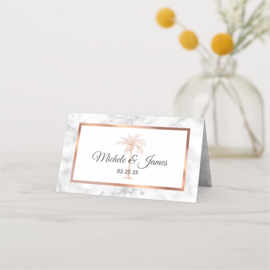 Carte De Placement Elégant Rose or cuivre Palm Tree Marble Mariage (Devant)