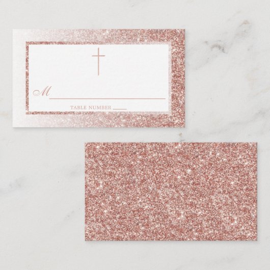 Carte De Placement Élégant Rose Parties scintillant Or Confirmation O (Devant / Derrière)