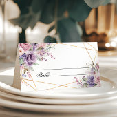 Carte De Placement Élégant Rose violet et bleu Mariage de fleurs